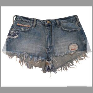 Pilcro Patchwork Distressed Denim Shorts Boho Cutoffs Women's Actual Size 31"